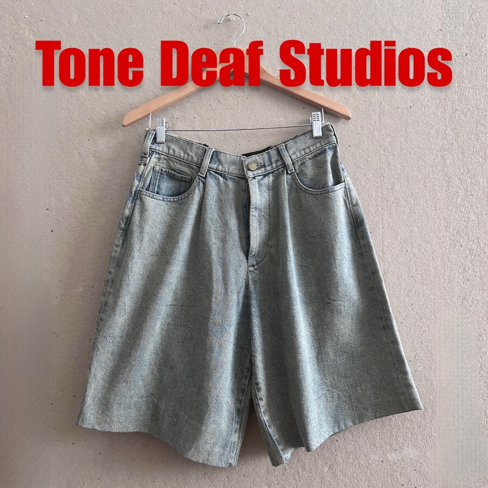 TDS Unisex Green Acid Denim Shorts